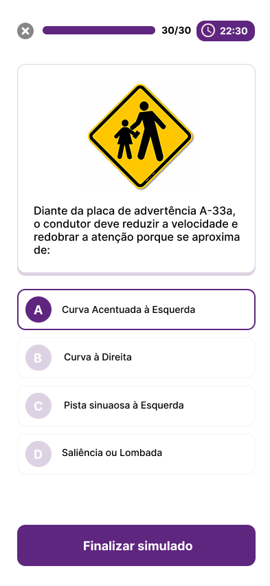 Tela de simulado com cronômetro